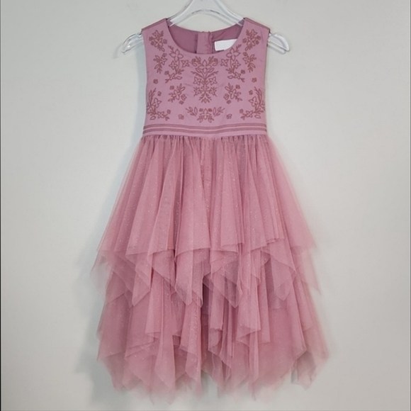 Camilla Girls Dusty Rose Embroidered Tulle Tiered Dress, Size 4 ~ EUC - Picture 1 of 10